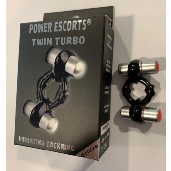 Twin turbo black with silver double motor vibrating cockring incl batteries