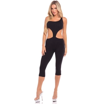 ONE SHOULDER CROPPED CATSUIT BLACK, M/L