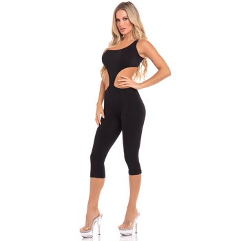 ONE SHOULDER CROPPED CATSUIT BLACK, M/L