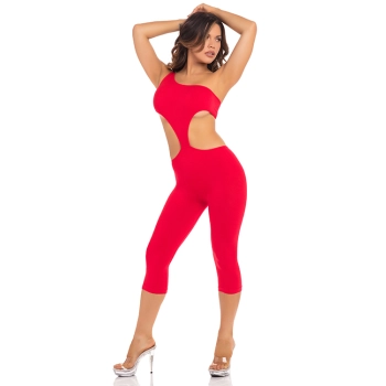 ONE SHOULDER CROPPED CATSUIT RED, M/L