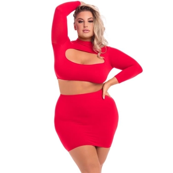 STOP & STARE 2PC SKIRT SET RED, 3XL/4XL