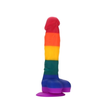 Dildo sztuczny penis tęczowy jądra przyssawka 20cm