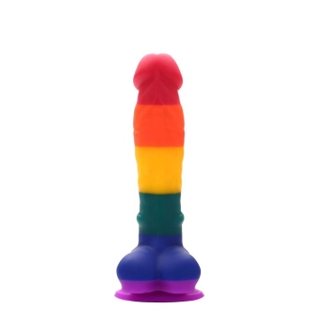 Dildo sztuczny penis tęczowy jądra przyssawka 20cm