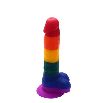 Dildo sztuczny penis tęczowy jądra przyssawka 20cm