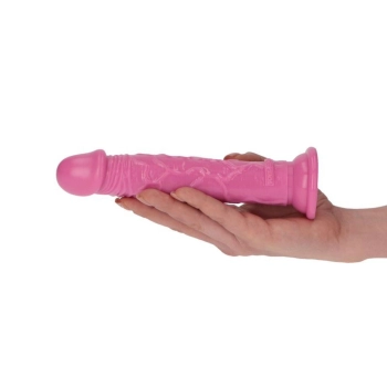 Prosty różowy żylasty penis z przyssawką 16,5 cm