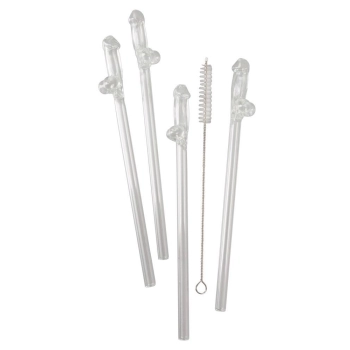 Glass Drinking Straw Willy x 4