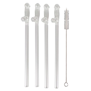 Glass Drinking Straw Willy x 4