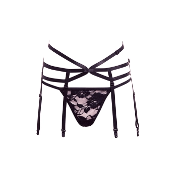 BARELY BARE STRAPPY GARTER & PANTY BLACK