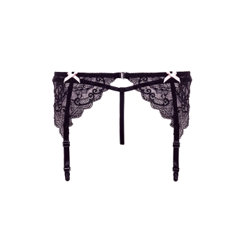 BARELY BARE GARTER BOWS & PANTY BLACK