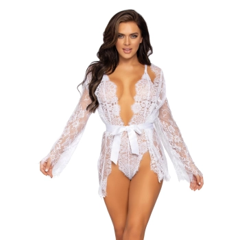 Floral lace teddy & robe