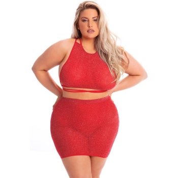 MIDNIGHT SUN 2PC SKIRT SET RED PLUS SIZE