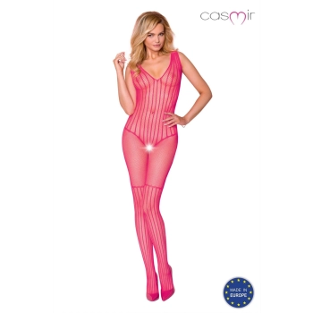 Zmysłowy bodystocking dziurka w kroku dekolt róż