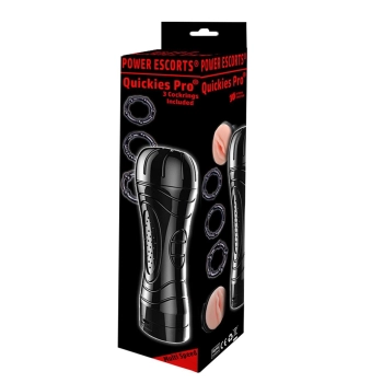 Quickes Pro - Vibrating masturbator + 3 pack cockring