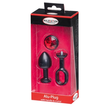 MALESATION Alu-Plug with handle & crystal small, black