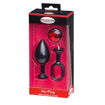 MALESATION Alu-Plug with handle & crystal large, black