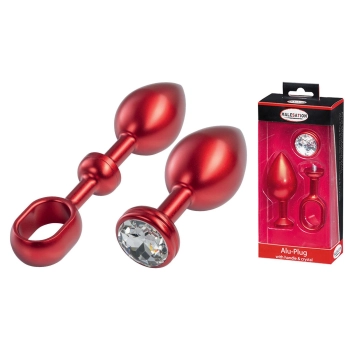 MALESATION Alu-Plug with handle & crystal large, red