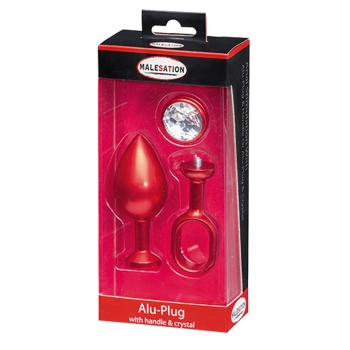 MALESATION Alu-Plug with handle & crystal large, red