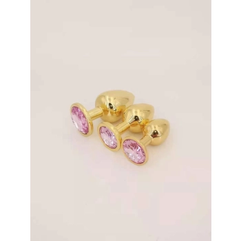 Diamond king 3 - gold plug 3 pack set pink stone