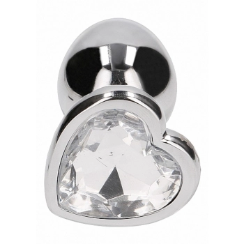 Love Heart Diamond Plug - 2.75 Inch - Silver