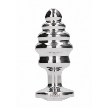 Ribbed Diamond Plug - 3.75 Inch - Silver