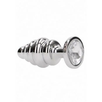 Ribbed Diamond Plug - 3.75 Inch - Silver