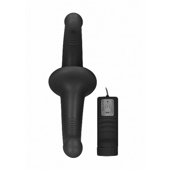 Strap-on podwójne prążkowane dildo czarne wibracja