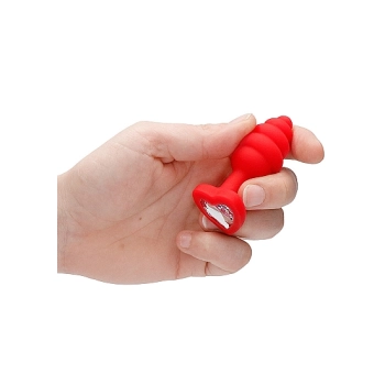 Regular Ribbed Diamond Heart Plug - Red