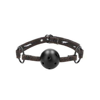 Breathable Ball Gag - With Roughend Denim Straps - Black