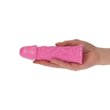 Małe różowe gumowe dildo żylaste z przyssawką 13cm