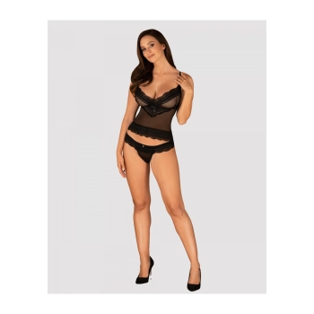 Komplet bielizny Obsessive Ivannes czarny koronka 2XL 3XL
